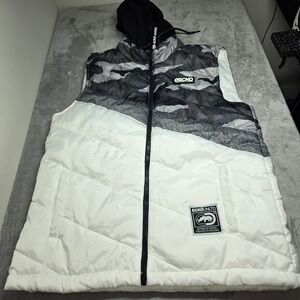 NEW Ecko Unltd Mens XL Hooded Puffer Vest Black Camo White Streetwear Jacket Y2K